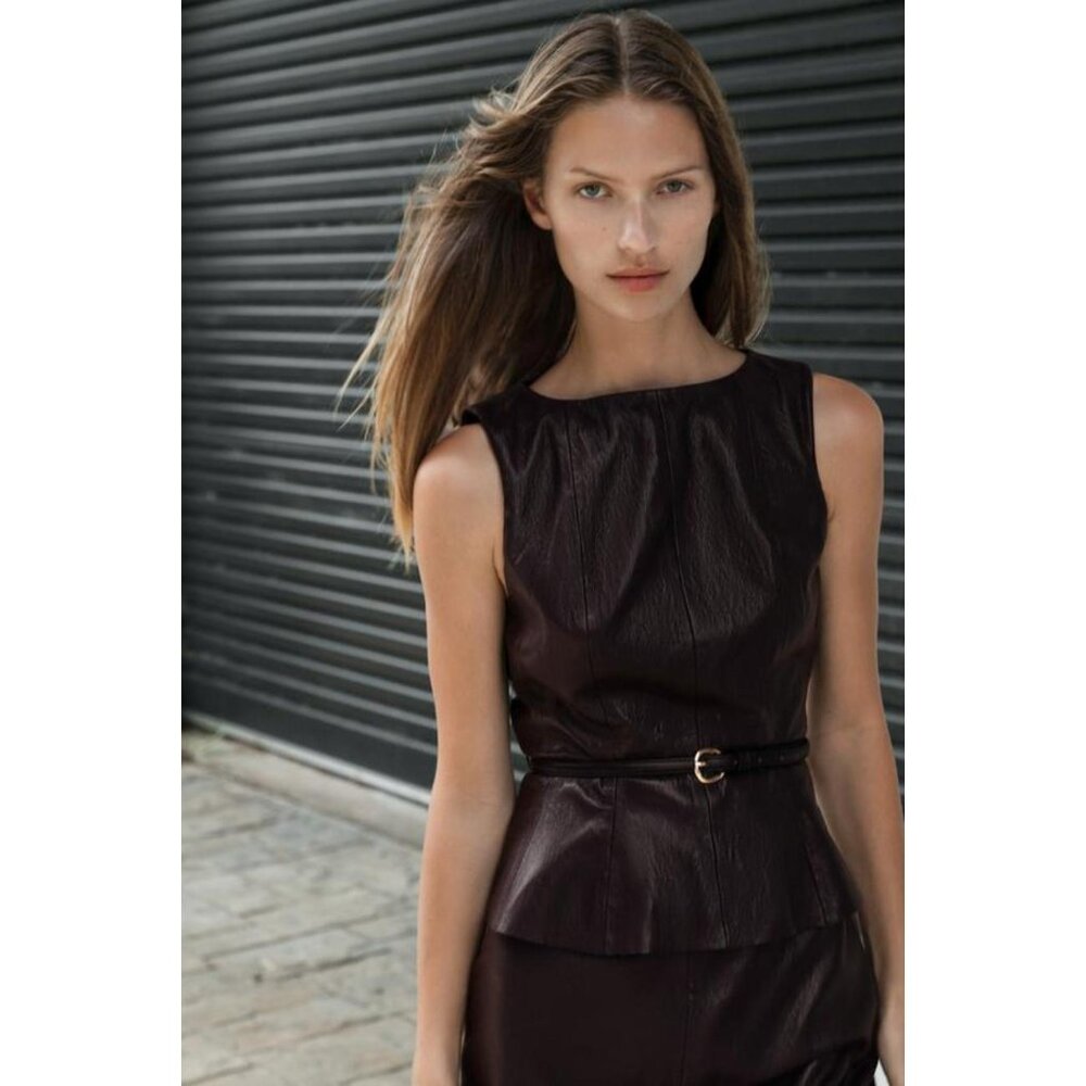 ZARA FAUX LEATHER BELTED TOP